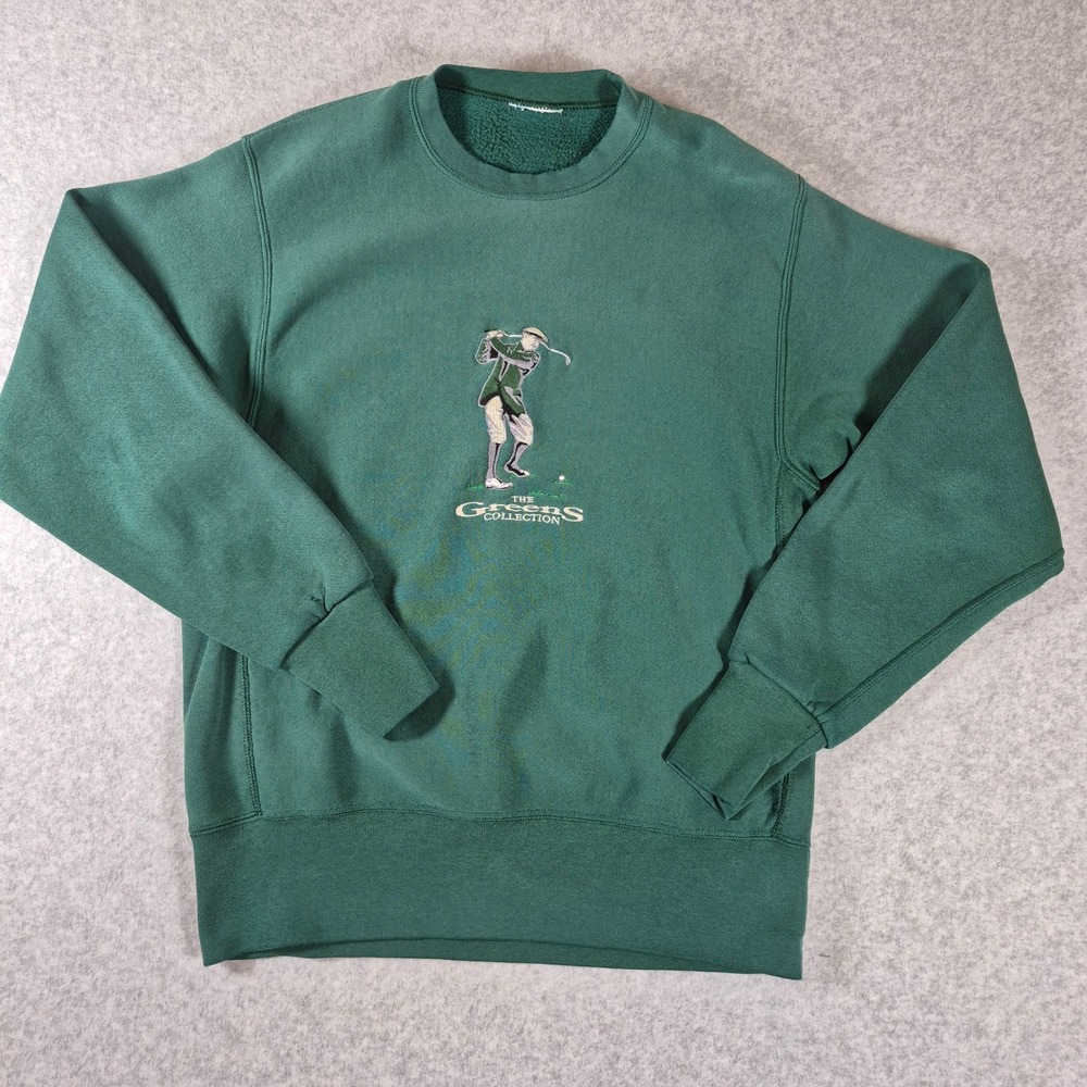 Vintage The Greens Collection Sweatshirt Mens L Green Embroidered Golf Crewneck